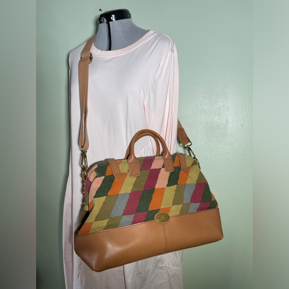 Women's Fossil Multi-color Canvas & Leather Satchel Bag